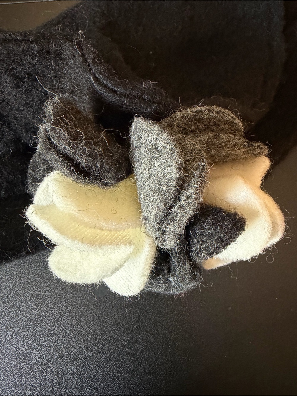 Black Floral Accent Wool Hat for Women - Picture 4 of 6
